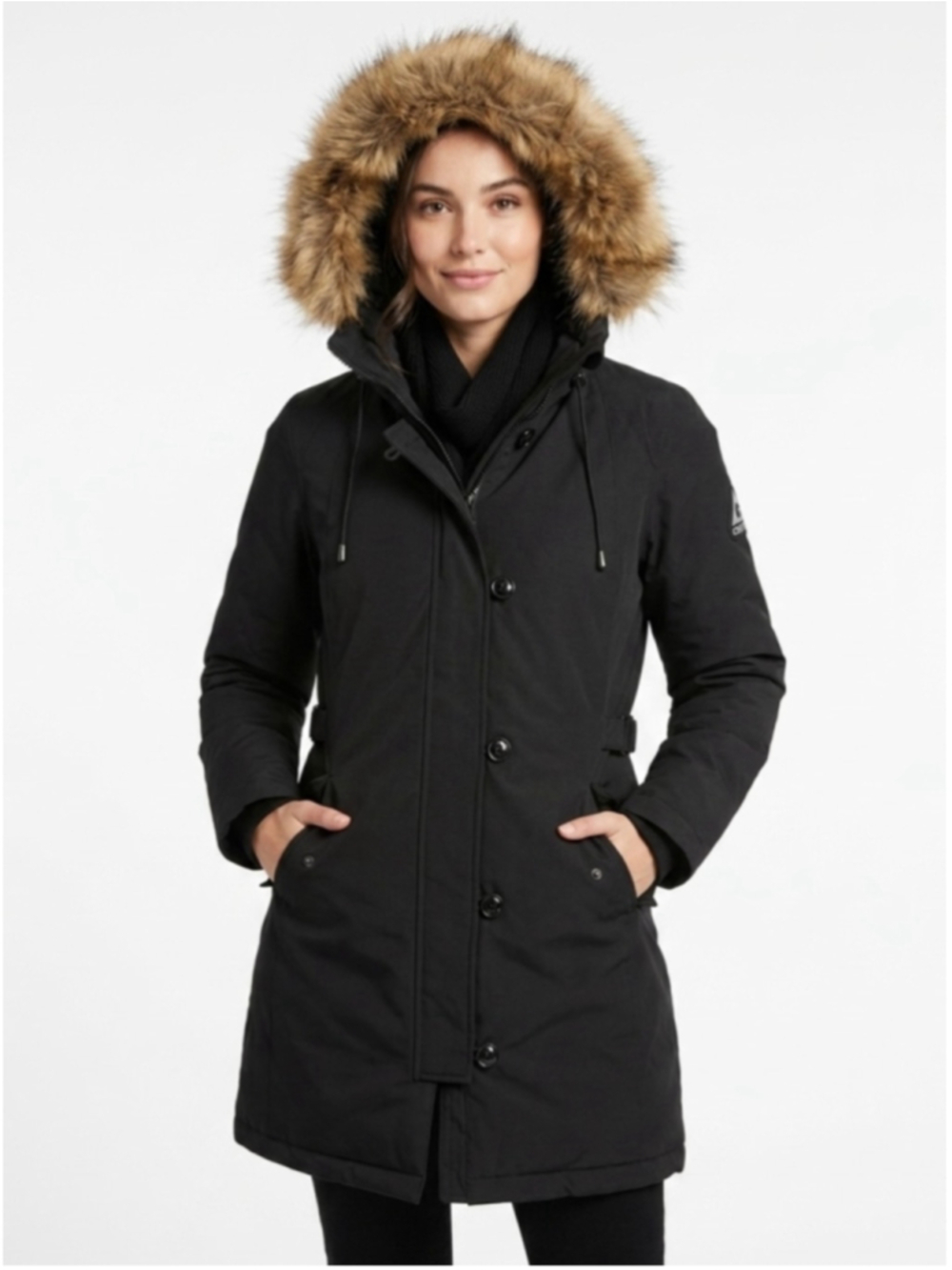 Women's Gerry Black Faux Fur Hooded Puffer Parka Jacket Size M